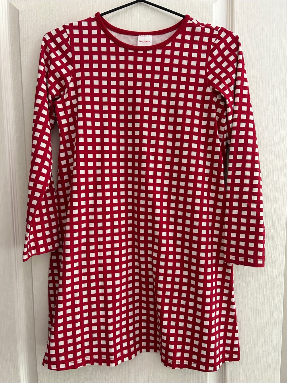 Hanna Andersson 140 10 Girls Red White Squares Dress Long Sleeve